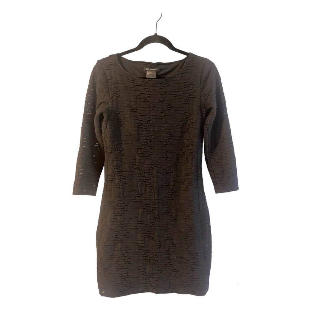A/X Armani MiNi Dress Size Small Women Textured 3/4 Sleeve Black Cocktail